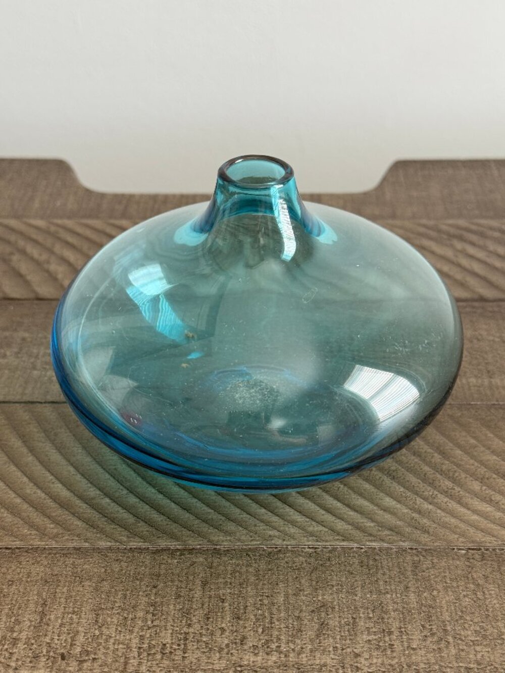 Vintage Handmade Turquoise Art Glass Vase